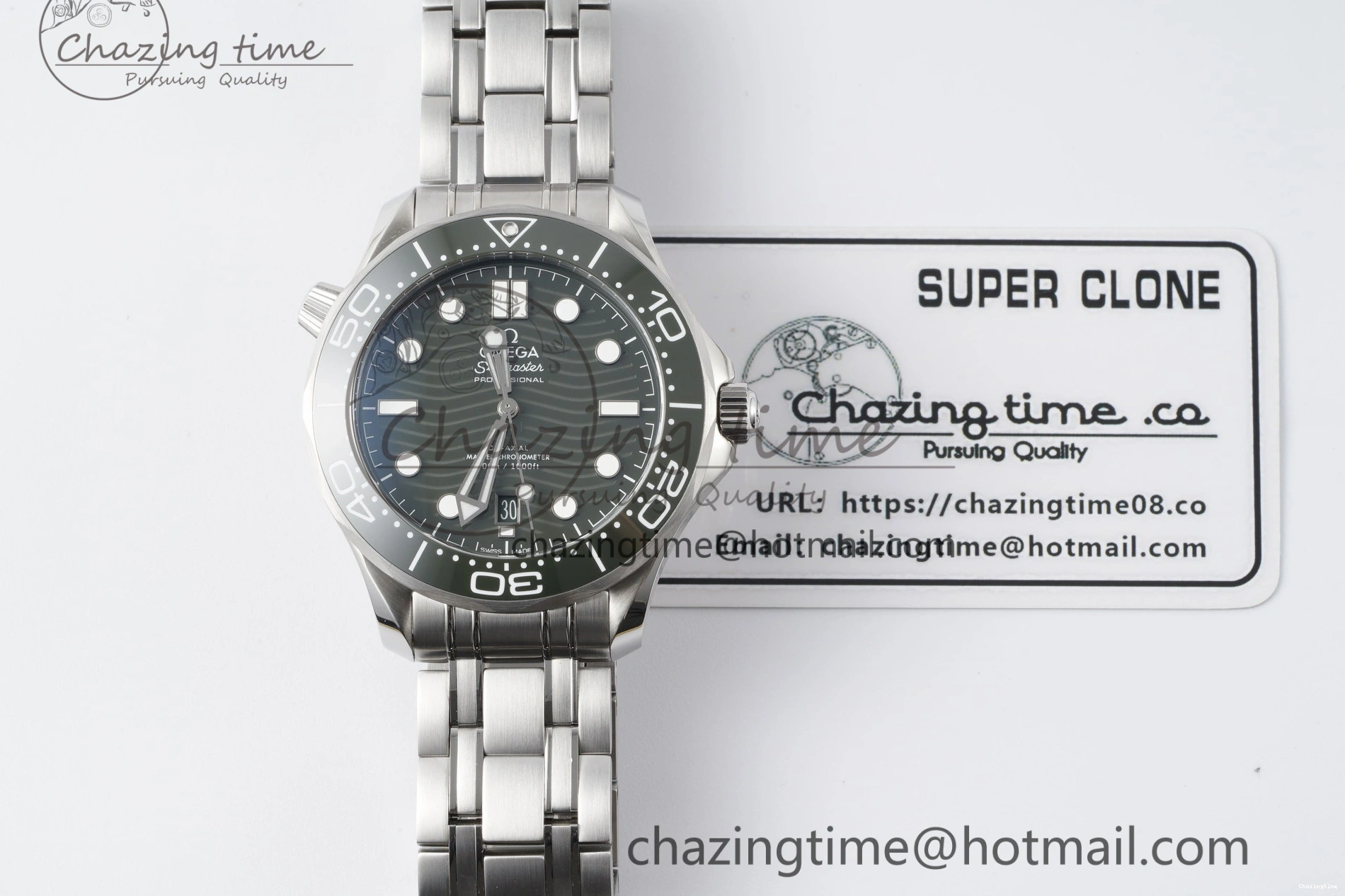 0123 Seamaster Diver 300M ZF 1:1 Best Edition Green Ceramic Green Dial on SS Bracelet A BestValue 7825